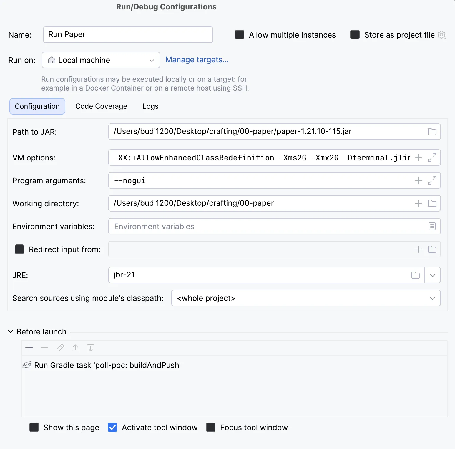 Run Paper Server Configuration